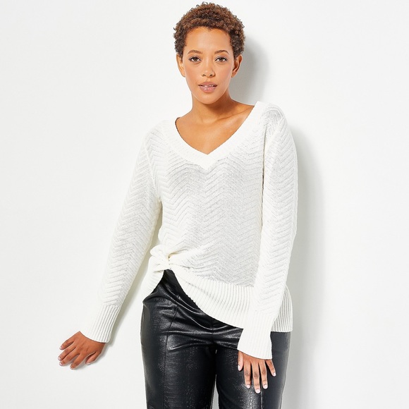 Jason Wu Sweaters - J Jason Wu Solid Chevron Sweater - Cream (1X) A452607